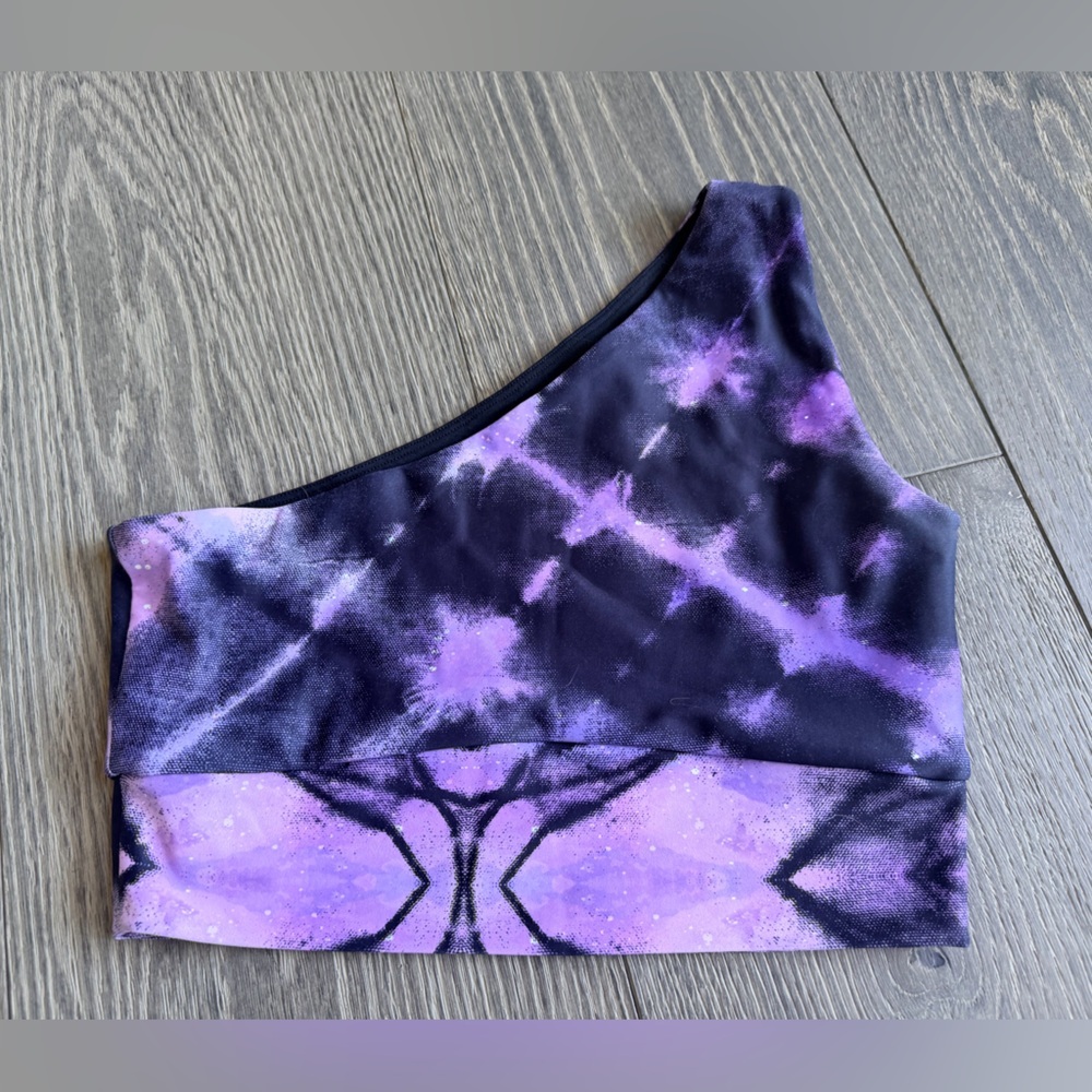 Exotica One Shoulder Celestial Tie Dye Purple Comfort Crop Top Size Small